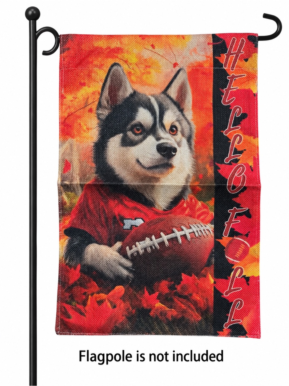 Garden flag, Autumn Husky Football, burlap polyester, double-sided, 12” x 18“